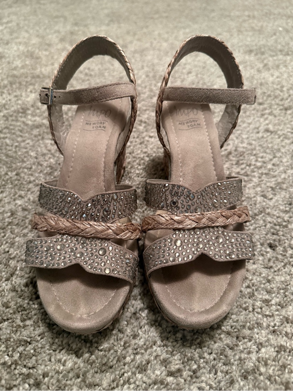 Impo Taupe Braided & Studded Wedge Sandals